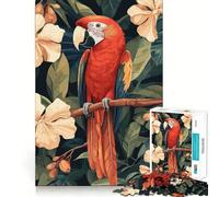 Guacamayo Escarlata en un Entorno Floral Tropical Rompecabezas de 1000 Piezas para Adultos Juguete cognitivo Divertido Montaje de imágenes Colección de Arte Pieza (38x26cm)
