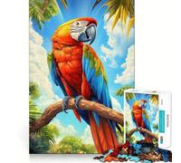 Guacamayo Escarlata en una Rama, Rompecabezas de 1000 Piezas para Adolescentes, Juguete de lógica Fuerte, Escape Tranquilo, Borde Transparente, Regalo de cumpleaños (50x75cm)