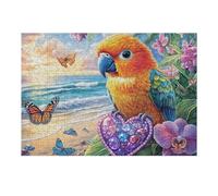 Guacamayo sostiene un corazón de Piedra Preciosa al Borde del Agua Puzzle 300 Piezas Estera Portátil 3D Rompecabezas Familiar para Hombres Y Mujeres Aliviar Estrés Decoración Hogar 300 PCS