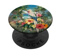 Guacamayo Tropical Pájaro Flores Flores Mar A PopSockets PopGrip Adhesivo