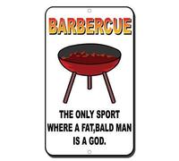 Guadalupe Ross Letrero de metal de estaño con texto en inglés "BBQ The Only Sport Where A Fat Bald Man is A God" para regalo, arte de pared, 12 x 8 pulgadas