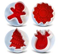 Guador 3D Molde Galletas Navidad Cortapastas Navidad Cortador Galletas Cookie Cutter Navidad Cortadores para Cookie Fondant Arbol de Navidad Reno Hombre de Pn de Jengibre Galletas Plástico Molde 4pcs