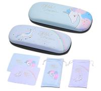 Guador Estuches para Gafas, Unicornio Caja de Gafas Portátil Dura Estuches Fundas Rígidas Gafas Estuche Protector de Gafas Gafas Rígidas Caja con Bolsa de Gafas y Tela Gafas 2 Sets (Morado + verde)
