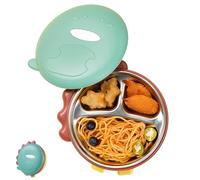 Guador Plato Bebé con Ventosa Antideslizante, Bandeja de Acero Inoxidable Vajilla Infantil Plato Succión Dividido Destete del Bebé Utensilios Autoalimentación Aislamiento térmico (Dinosaurios)