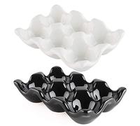Guador - Soporte de cerámica para huevos para nevera, paquete de 2 soportes, 6 tazas, bandeja para huevos, contenedor de porcelana, almacenamiento para refrigerador, encimera, cocina