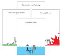 Guajolote Prints Cuadernos de notas con texto en inglés divertido Everything is Fine, This is my life Now, I have no idea what I'm doing, and I'm not even trying anymore (4 unidades)