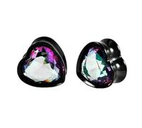 Gualiy 2 pendientes de acero inoxidable, túneles de carne, corazón negro con circonita cúbica, túneles de oreja de 8 a 25 mm, para mujeres y hombres