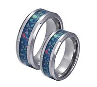 Gualiy Alianzas de boda de tungsteno para hombre y mujer, anillos de compromiso de 8 mm de plata con incrustaciones de ópalo azul talla 12 - 27, Donna 17 + Uomo 25, Plata, Sin piedras preciosas