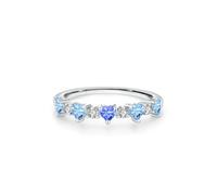 Gualiy Alianzas de boda para mujer, de oro blanco de 9 quilates, 14 quilates, 18 quilates, anillo de compromiso con zafiro y topacio, anillos de aniversario, talla H 1/2-V 1/2, R 1/2, Oro blanco de 18