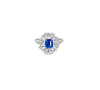 Gualiy Alianzas de boda para mujer en oro blanco de 14 quilates con flor de zafiro y moissanita creada de 1,27 quilates, anillo de compromiso talla 4-11, S 1/2, Oro blanco de 18 quilates, Zafiro