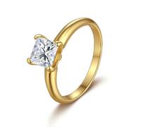 Gualiy Alianzas de boda para mujer, oro amarillo, anillos de compromiso solitarios de 9K/14K/18K, moissanita de 1 quilate, forma cuadrada, tamaño H 1/2-V 1/2, V 1/2, Oro amarillo de 9 quilates