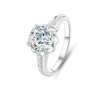Gualiy Alianzas de boda para mujer, oro blanco, anillo de compromiso de 9 quilates, 14 quilates, 18 quilates, elegante anillo de compromiso con moissanita redonda de 2 quilates, anillos de aniversario