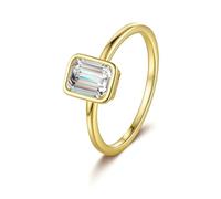 Gualiy Anillo de boda de oro amarillo para mujer, anillo de compromiso solitario rectangular de moissanita de 1 quilate, tamaño H 1/2-V 1/2, J 1/2, Oro amarillo de 18 quilates, Moissanita