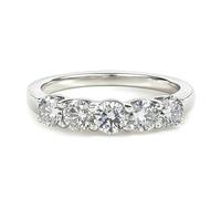 Gualiy Anillo de boda de oro blanco, anillos de compromiso de 9 K/14 K/18 quilates, 5 anillos redondos de moissanita media eternidad para mujer, talla H 1/2-V 1/2, N 1/2, Platino, Moissanita No es una