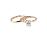 Gualiy Anillo de boda de oro rosa para mujer, juego de 2 anillos de 14/18 quilates con moissanita ovalada de 1 quilate, Oro rosa de 18 quilates, Moissanita