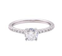 Gualiy Anillo de compromiso de oro blanco, 9/14/18 quilates con 4 puntas redondas de moissanita, anillos de boda para mujer, Oro blanco de 14 quilates, Moissanita