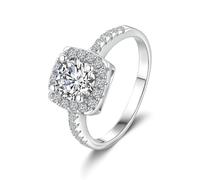 Gualiy Anillo de compromiso de oro blanco, 9 K/14 K/18 K, 0,5 quilates, 1 ct, 2 ct, 3 quilates, 4 puntas, anillo de boda para mujer, talla H 1/2-V 1/2