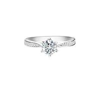 Gualiy Anillo de compromiso de oro blanco de 14 quilates para mujer con diamante redondo de 0,5 quilates, talla H 1/2-V 1/2, L 1/2, Oro blanco de 9 quilates, Diamante