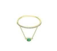 Gualiy Anillo de compromiso en oro amarillo, moissanita de media eternidad de 14 quilates/18 quilates con turmalina verde, anillos de boda para mujer, Oro amarillo de 18 quilates, Moissanita Turmalina