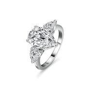 Gualiy Anillo de compromiso para mujer, oro blanco, 9 K, 14 quilates, 18 quilates, 3 lágrimas de moissanita, anillos de boda de 4 quilates para mujer, talla H 1/2-V 1/2, R 1/2, Oro blanco de 14