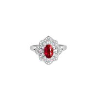 Gualiy Anillo de compromiso para mujer, oro blanco de 9 quilates, 14 quilates, 18 quilates, con rubí creado ovalado de 1,27 quilates y moissanita, talla 4-11, K 1/2, Oro blanco de 14 quilates, Rubí