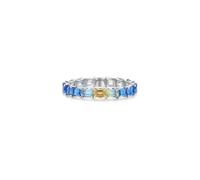 Gualiy Anillo de oro blanco para mujer de 9K/14K/18K con zafiro colorido rectangular de 2,5 quilates, anillos de aniversario talla 4-11, S 1/2, Oro blanco de 18 quilates, Zafiro colorido