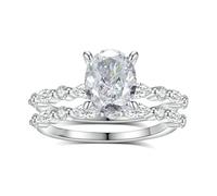 Gualiy Anillo de oro macizo de 9 K/14 K/18 quilates, oro blanco apilable 2 anillos con moissanita ovalada de 7 x 9 mm, anillos de aniversario para mujer, talla H 1/2-V 1/2, R 1/2, Platino, Moissanita