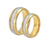 Gualiy Anillo de titanio para hombre y mujer, anillos de compromiso de 8 mm de oro, anillo con incrustaciones de plata y metal, talla 12 - 27, Donna 20 + Uomo 27, Acero inoxidable, Sin piedras