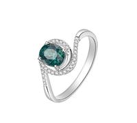 Gualiy Anillos de boda de oro blanco para mujer de 9 K, 14 y 18 quilates con turmalina verde ovalada con diamantes, anillos de compromiso, tallas 4-11, U 1/2, Oro blanco de 14 quilates, Turmalina