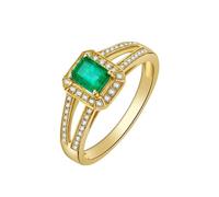 Gualiy Anillos de boda para mujer, oro amarillo de 9 quilates, 14 quilates, 18 quilates con rectángulo de 0,35 quilates, esmeralda y diamante, anillos de compromiso para mujer, talla 4-11, N 1/2, Oro