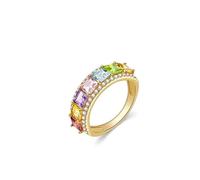 Gualiy Anillos de oro amarillo de 9 quilates, 14 quilates y 18 quilates para mujer, con piedras preciosas naturales cuadradas coloridas y circonita cúbica, anillos de compromiso de boda, talla H 1/2-V