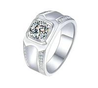 Gualiy Anillos de oro blanco de 9 quilates, 14 quilates y 18 quilates para hombre, 4 puntas, 0,5 ct/1 ct, moissanita redonda, ajuste cómodo, talla L 1/2-Z, X 1/2, Oro blanco de 9 quilates, Moissanita