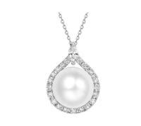 Gualiy Collar con colgante de oro blanco de 9 quilates, 14 quilates y 18 quilates, elegante perla de 10 mm con diamante creado de 0,38 quilates para mujer, Oro blanco de 9 quilates, Diamante sintético