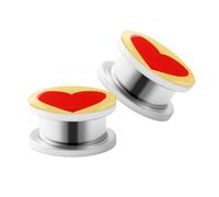 Gualiy Juego de 2 dilatadores de acero inoxidable para oreja con tapones de patrón de corazón de 3 a 20 mm para mujeres y hombres, color plateado, 18mm, Acero inoxidable, Sin piedra preciosa