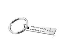 Gualiy Llaveros inspiradores unisex personalizados, llavero de acero de titanio, llavero grabado en plata Wherever You go Come Back to me, plata