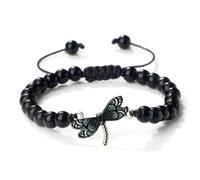 Gualiy Pulsera de perlas para mujer, 8 mm, piedra mate, con libélula negra para hombre, 17-28 cm, Piedra, No es una piedra preciosa