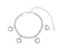 Gualiy Pulseras de tobillo para mujer, cadena de tenis con circonita cúbica con corazón y tobillera para pies, joyería de 21,5 + 10 cm, Chapado en plata, Circonia cúbica