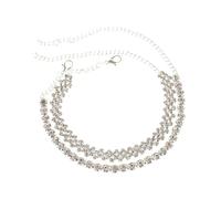 Gualiy Tobillera para mujer, plata, doble capa, cadena de tenis, tobilleras, tobilleras para mujer, 21,2 + 9 cm