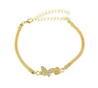 Gualiy Tobilleras plateadas/doradas, tobilleras de mariposa con circonita cúbica, tobillera de playa de 21,2 + 10 cm, aleación, Circonia cúbica