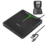 Guamar Unidad externa de CD y DVD, USB 3.0 tipo C CD/DVD ROM +/-RW, grabadora de lector con ranura SD/TF y 2 USB/funda de transporte, unidad de disco óptico portátil para laptop, PC, escritorio,