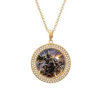 Guan Yu Rides A Motorcycle - Collar de diamantes para mujer, novia, mamá, cadena de cable de 20 pulgadas, collar con colgante redondo, conmemorativo, pareja, amistad, cumpleaños, aniversario, boda