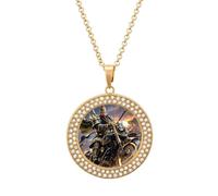 Guan Yu Rides A Motorcycle - Collar de diamantes para mujer, novia, mamá, cadena de cable de 20 pulgadas, collar con colgante redondo, conmemorativo, pareja, amistad, cumpleaños, aniversario, boda