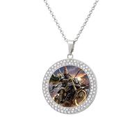 Guan Yu Rides A Motorcycle - Collar de diamantes para mujer, novia, mamá, cadena de cable de 20 pulgadas, collar con colgante redondo, conmemorativo, pareja, amistad, cumpleaños, aniversario, boda