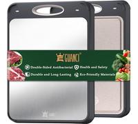 GUANCI Tabla de cortar para cocina de doble cara de acero inoxidable 304, de grado alimenticio y paja de trigo PP, tamaño de 14 x 9.6 pulgadas, fácil de limpiar