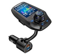 Guanda Transmisor FM Bluetooth para Auto con 1,8'' Pantalla a Color, Manos Libres Adaptador Bluetooth Reproductor 4 en 1 de MP3, Entrada/Salida AUX 2 Puertos USB, Soporte SD/TF U Disk