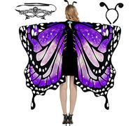 Guangcailun Disfraz de alas de mariposa para juegos de rol, accesorios festivos, poliéster, Halloween, color degradado, chal, decoración para danza del vientre, tipo+3, 【168X135cm】