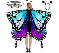 Guangcailun Disfraz de alas de mariposa para juegos de rol, accesorios festivos, poliéster, Halloween, color degradado, chal, decoración para danza del vientre, tipo+1, 【168X135cm】