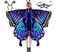 Guangcailun Disfraz de alas de mariposa para juegos de rol, accesorios festivos, poliéster, Halloween, color degradado, chal, decoración para danza del vientre, tipo+5, 【168X135cm】