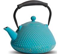 GUANGHEIRON Tetera de hierro fundido, 26 onzas, apta para estufa con infusor para té y café, tetera japonesa hecha a mano recubierta con interior esmaltado, mango de silicona, 780 ml, azul