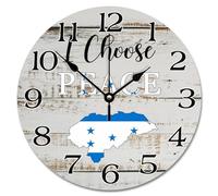 Guangpat Reloj de pared con bandera de Honduras con texto en inglés "I Choose Peace, Honduras, Country City Souvenir", reloj de pared de madera, funciona con pilas, reloj colgante vintage de 15
